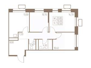 3-к квартира, строящийся дом, 70м2, 12/25 этаж