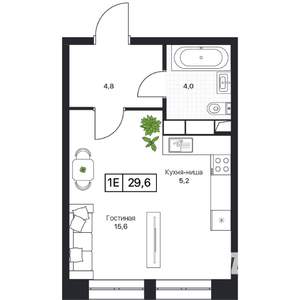 Студия квартира, вторичка, 30м2, 2/17 этаж