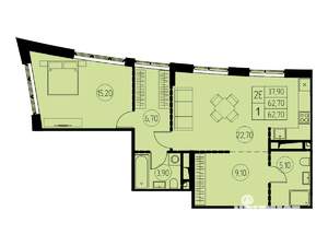 2-к квартира, строящийся дом, 63м2, 18/18 этаж