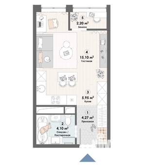 Студия квартира, строящийся дом, 32м2, 6/23 этаж