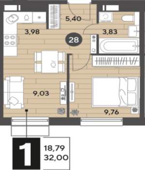Студия квартира, строящийся дом, 32м2, 5/12 этаж