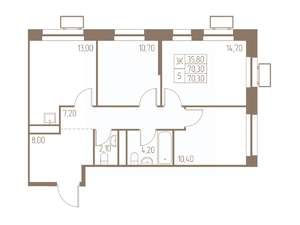 3-к квартира, строящийся дом, 70м2, 18/25 этаж