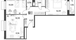 2-к квартира, строящийся дом, 67м2, 2/15 этаж