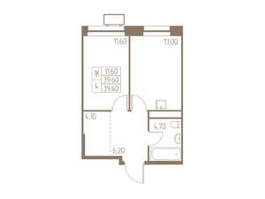 1-к квартира, строящийся дом, 40м2, 23/25 этаж