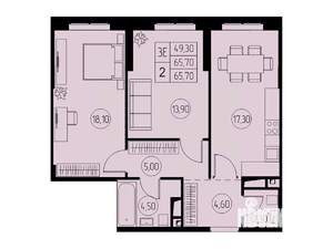 3-к квартира, строящийся дом, 66м2, 17/23 этаж