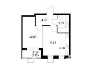 2-к квартира, строящийся дом, 39м2, 11/14 этаж