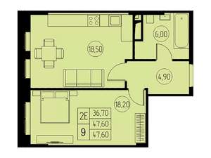 2-к квартира, вторичка, 48м2, 16/23 этаж