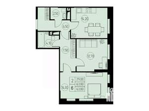 2-к квартира, строящийся дом, 64м2, 17/23 этаж