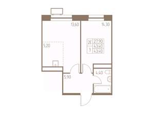 2-к квартира, строящийся дом, 43м2, 19/25 этаж