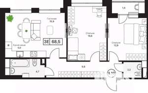 2-к квартира, вторичка, 69м2, 5/17 этаж
