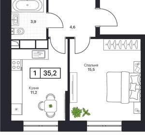 1-к квартира, вторичка, 35м2, 7/17 этаж