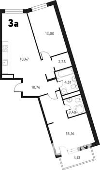 3-к квартира, строящийся дом, 73м2, 7/17 этаж