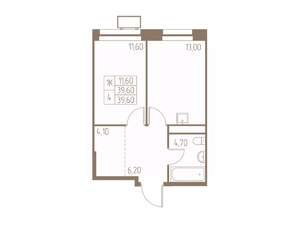 1-к квартира, строящийся дом, 40м2, 13/25 этаж