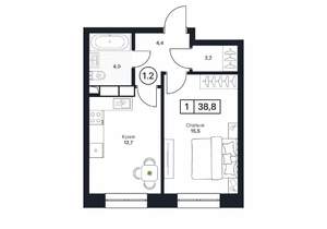 1-к квартира, строящийся дом, 39м2, 3/17 этаж