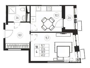 1-к квартира, вторичка, 39м2, 18/21 этаж