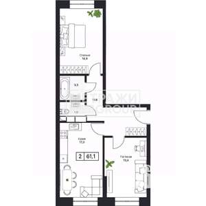 2-к квартира, вторичка, 61м2, 10/17 этаж