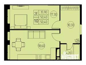 2-к квартира, строящийся дом, 50м2, 22/23 этаж
