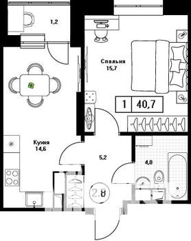 1-к квартира, вторичка, 41м2, 8/13 этаж
