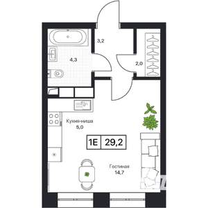 1-к квартира, вторичка, 29м2, 5/17 этаж