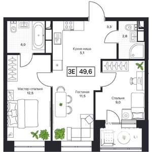 2-к квартира, вторичка, 49м2, 9/17 этаж