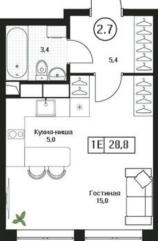 Студия квартира, вторичка, 29м2, 7/17 этаж