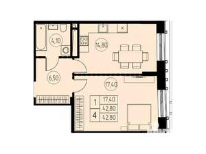 1-к квартира, вторичка, 43м2, 26/28 этаж
