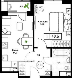 1-к квартира, вторичка, 41м2, 10/13 этаж