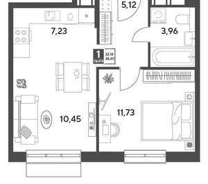 1-к квартира, строящийся дом, 38м2, 2/15 этаж