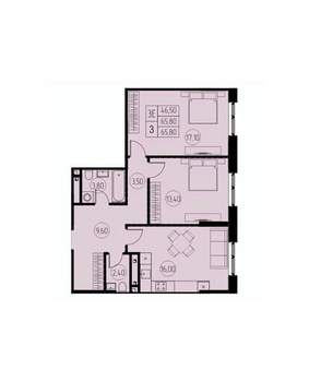 3-к квартира, строящийся дом, 66м2, 25/28 этаж