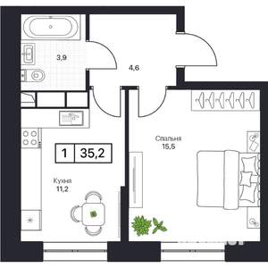 1-к квартира, вторичка, 35м2, 7/17 этаж