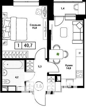 1-к квартира, вторичка, 41м2, 4/13 этаж