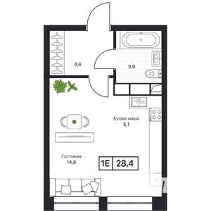 Студия квартира, вторичка, 28м2, 4/17 этаж
