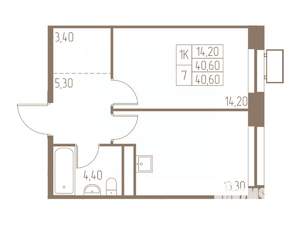 1-к квартира, вторичка, 41м2, 19/25 этаж