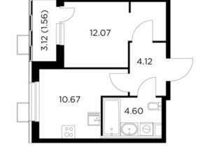 1-к квартира, строящийся дом, 33м2, 3/13 этаж