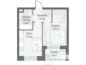 1-к квартира, строящийся дом, 32м2, 10/14 этаж