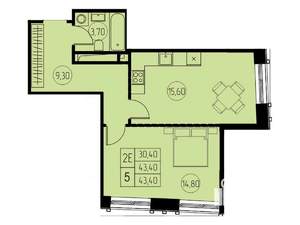 2-к квартира, строящийся дом, 43м2, 26/28 этаж