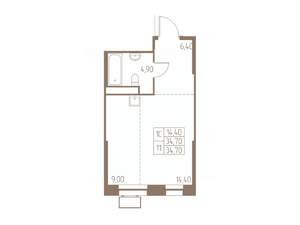 Студия квартира, строящийся дом, 35м2, 9/25 этаж