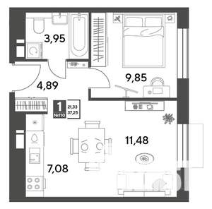 1-к квартира, строящийся дом, 37м2, 3/15 этаж