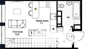 1-к квартира, вторичка, 30м2, 17/17 этаж