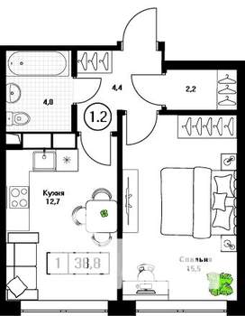 1-к квартира, вторичка, 39м2, 9/13 этаж