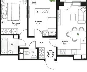 2-к квартира, вторичка, 57м2, 12/17 этаж