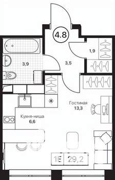 Студия квартира, вторичка, 29м2, 8/17 этаж