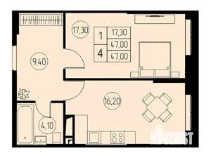 1-к квартира, строящийся дом, 47м2, 20/23 этаж