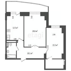 2-к квартира, вторичка, 70м2, 9/19 этаж