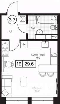 Студия квартира, вторичка, 30м2, 11/17 этаж