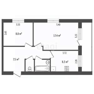 2-к квартира, вторичка, 47м2, 2/2 этаж