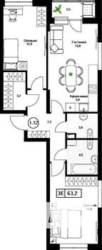 3-к квартира, вторичка, 65м2, 2/17 этаж