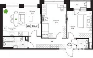 3-к квартира, вторичка, 69м2, 2/17 этаж