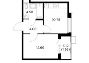 1-к квартира, строящийся дом, 34м2, 11/15 этаж