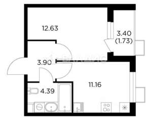1-к квартира, вторичка, 34м2, 14/14 этаж